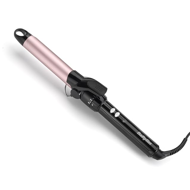 Tenacilla de rizar BaByliss C325E de 25 mm en negro y rosa con soporte integrado