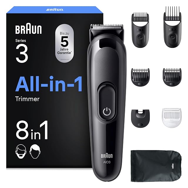 Kit de aseo Braun Multigroom Series 3 AIO3545 de ocho piezas con peines y funda