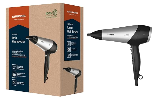 Secador iónico Grundig HD 6080 B en negro y plata con difusor