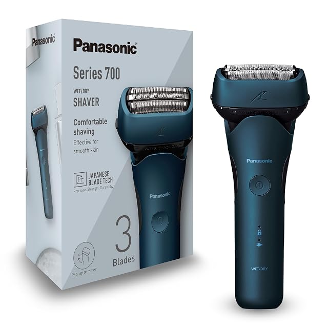 Afeitadora de láminas Panasonic ES-ALT4B Series 700 en azul oscuro con recortador escamoteable
