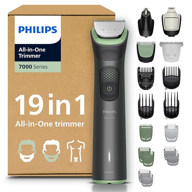 Kit de aseo Philips Multigroom 7000 MG7962 de diecinueve piezas con cuchilla metálica y recortador de detalle