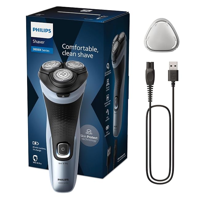 Afeitadora rotativa Philips Shaver Series 3000X X3053 en azul cielo