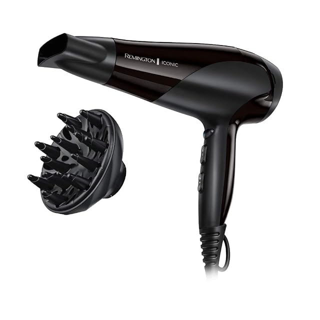 Secador iónico Remington D3198 en negro con difusor y boquilla de moldeado