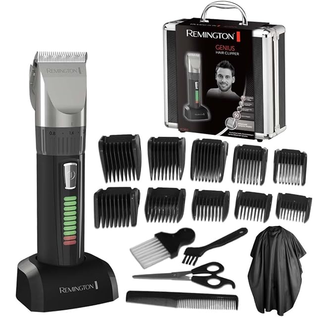 Cortapelos Remington HC5811 con maletín de aluminio, peines, tijeras y capa de corte