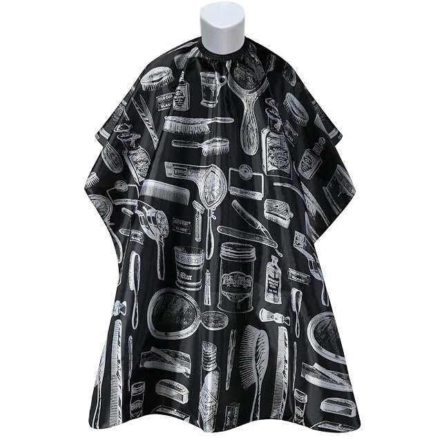 Capa de barbero URAQT en nailon negro con cierre de velcro en el cuello